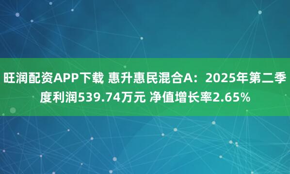 旺润配资APP下载 惠升惠民混合A：2025年第二季度利润539.74万元 净值增长率2.65%