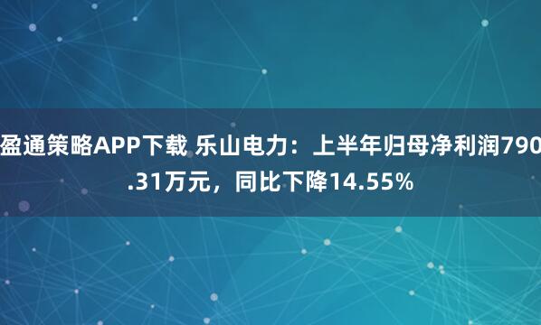 盈通策略APP下载 乐山电力：上半年归母净利润790.31万元，同比下降14.55%